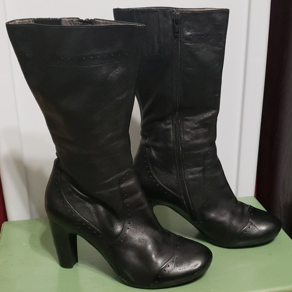 Biviel Black Leather Mid Calf Boots